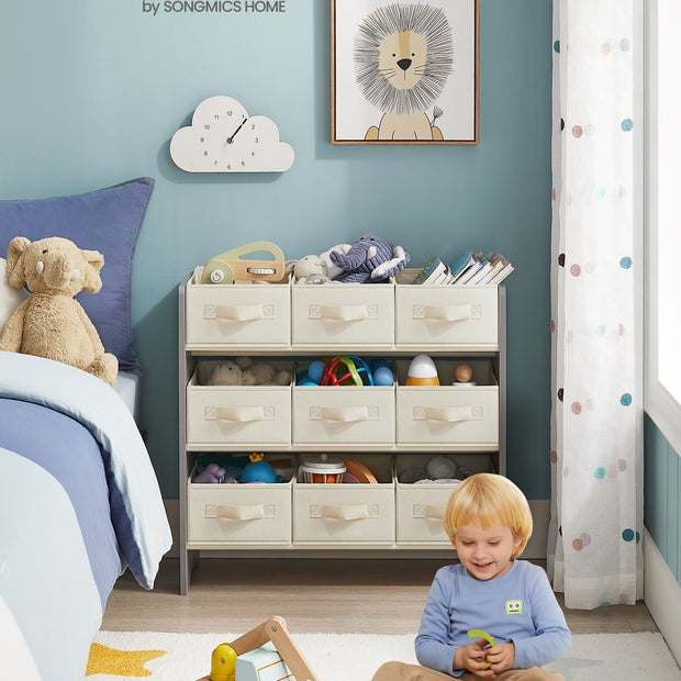 Kids Toy Organizer – Non-Woven Fabric – Dove Grey – 9 Spacious Storage Boxes