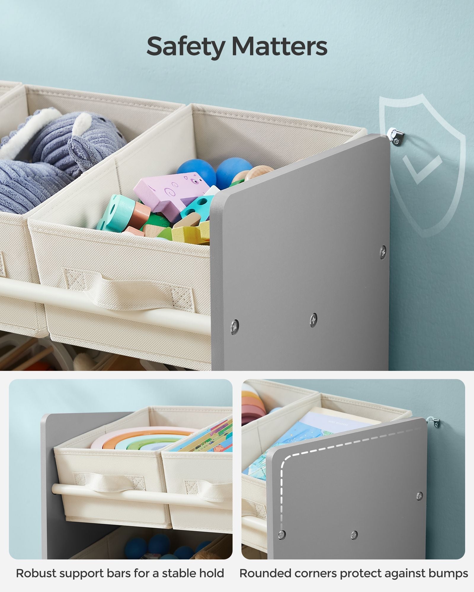 Kids Toy Organizer – Non-Woven Fabric – Dove Grey – 9 Spacious Storage Boxes