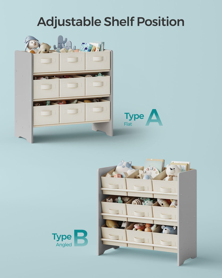 Kids Toy Organizer – Non-Woven Fabric – Dove Grey – 9 Spacious Storage Boxes