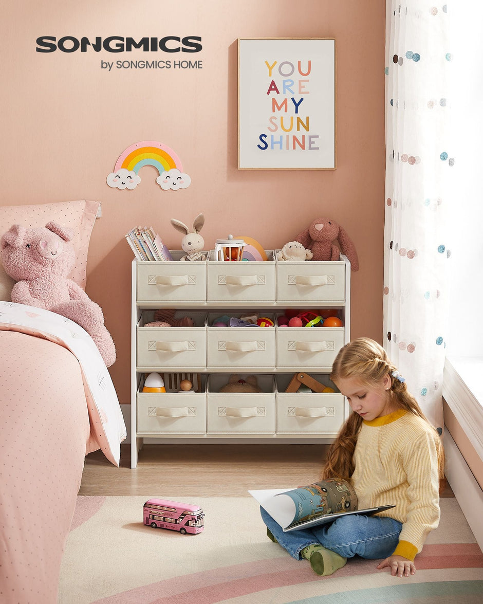 Kids Toy Organiser – Non-Woven Fabric – Cloud White – 9 Spacious Boxes