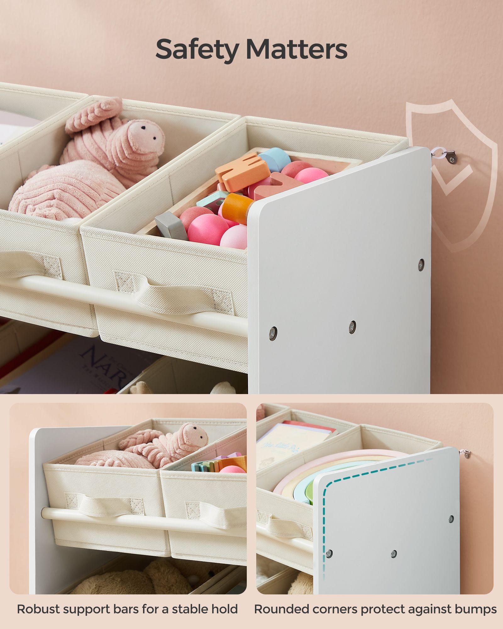 Kids Toy Organiser – Non-Woven Fabric – Cloud White – 9 Spacious Boxes