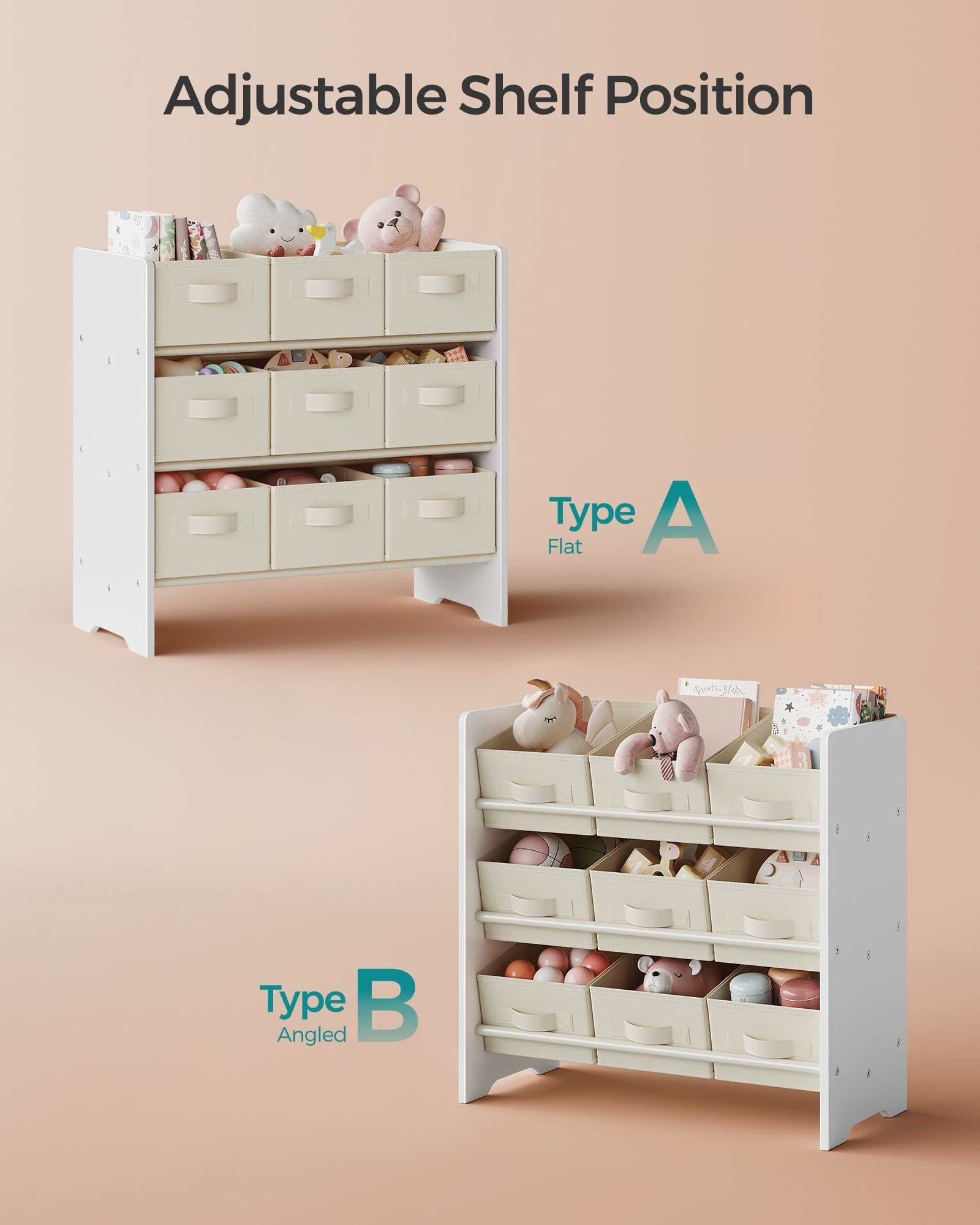 Kids Toy Organiser – Non-Woven Fabric – Cloud White – 9 Spacious Boxes