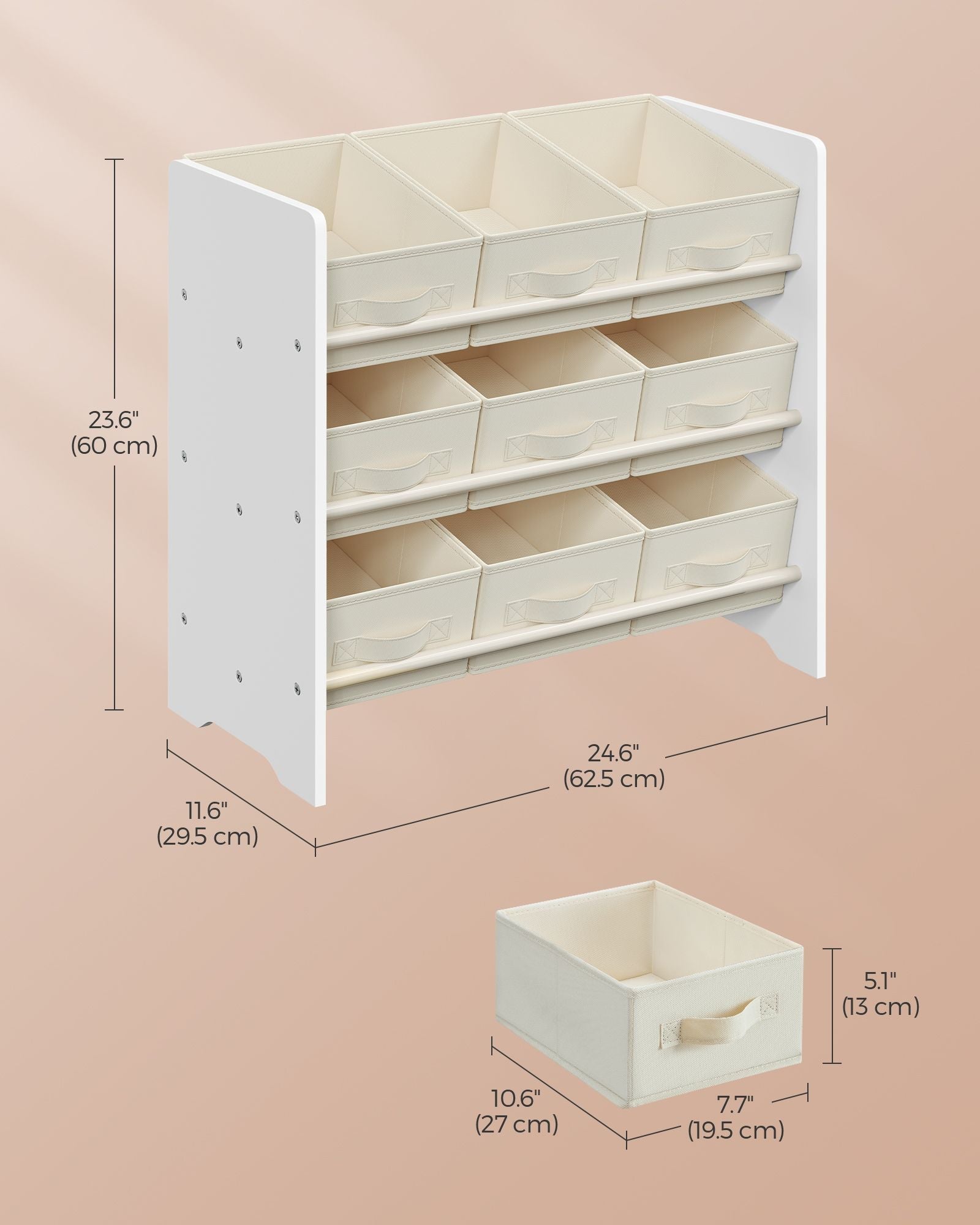 Kids Toy Organiser – Non-Woven Fabric – Cloud White – 9 Spacious Boxes