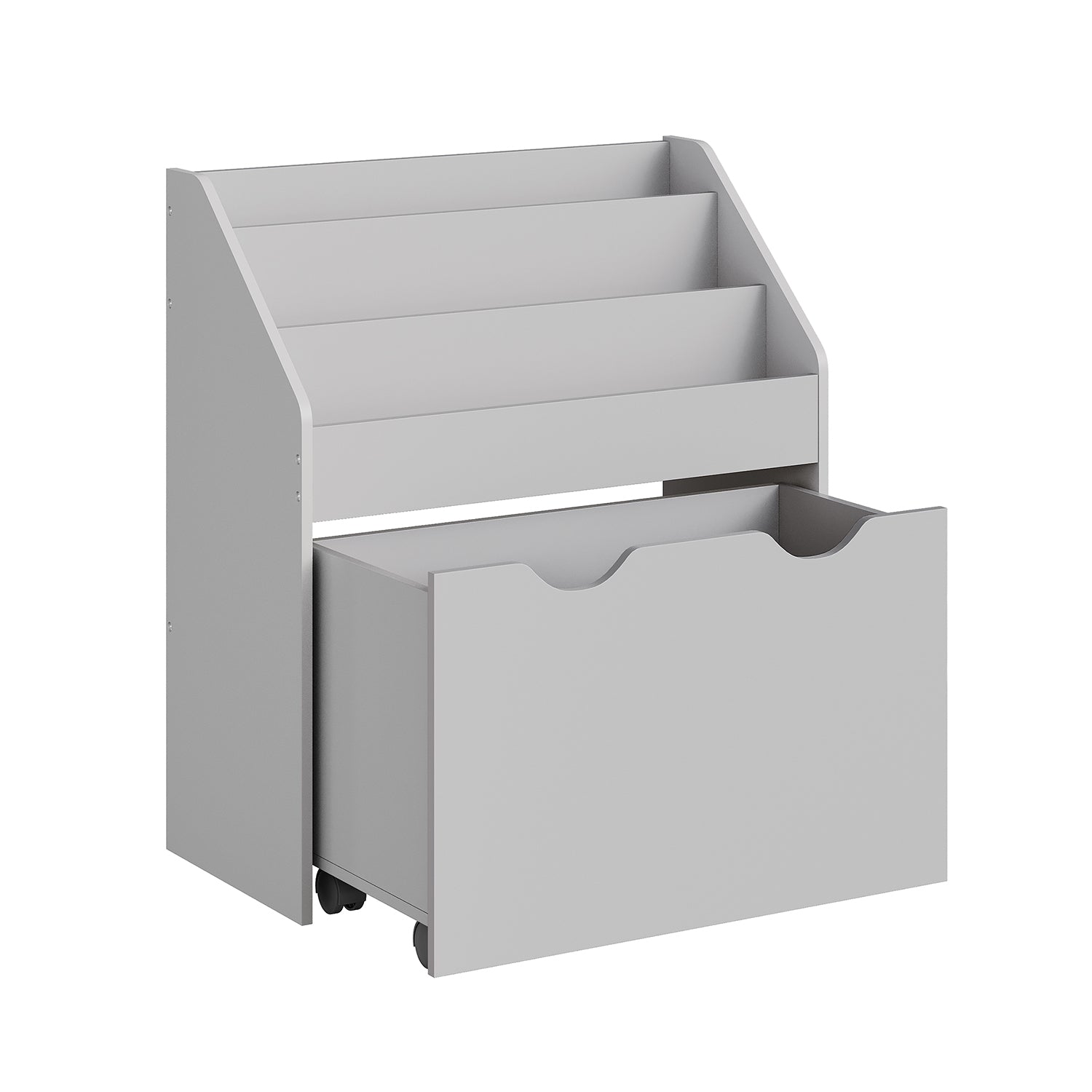 Multipurpose Bookshelf – MDF – Dove Grey – Storage Box with Wheels and 3 Shelves