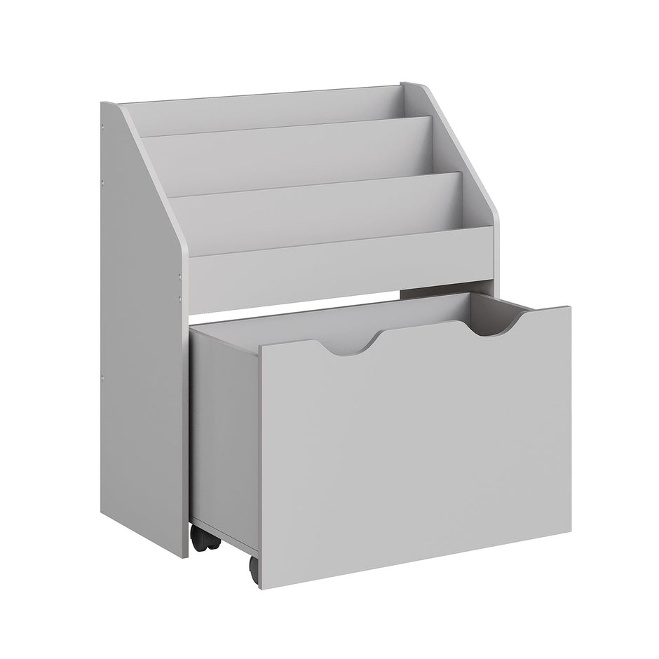 Multipurpose Bookshelf – MDF – Dove Grey – Storage Box with Wheels and 3 Shelves