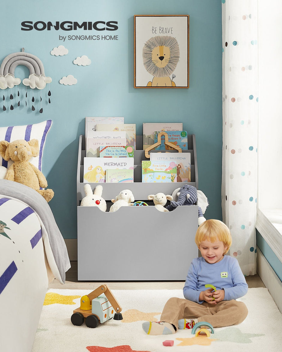 Multipurpose Bookshelf – MDF – Dove Grey – Storage Box with Wheels and 3 Shelves