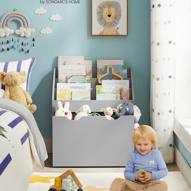 Multipurpose Bookshelf – MDF – Dove Grey – Storage Box with Wheels and 3 Shelves
