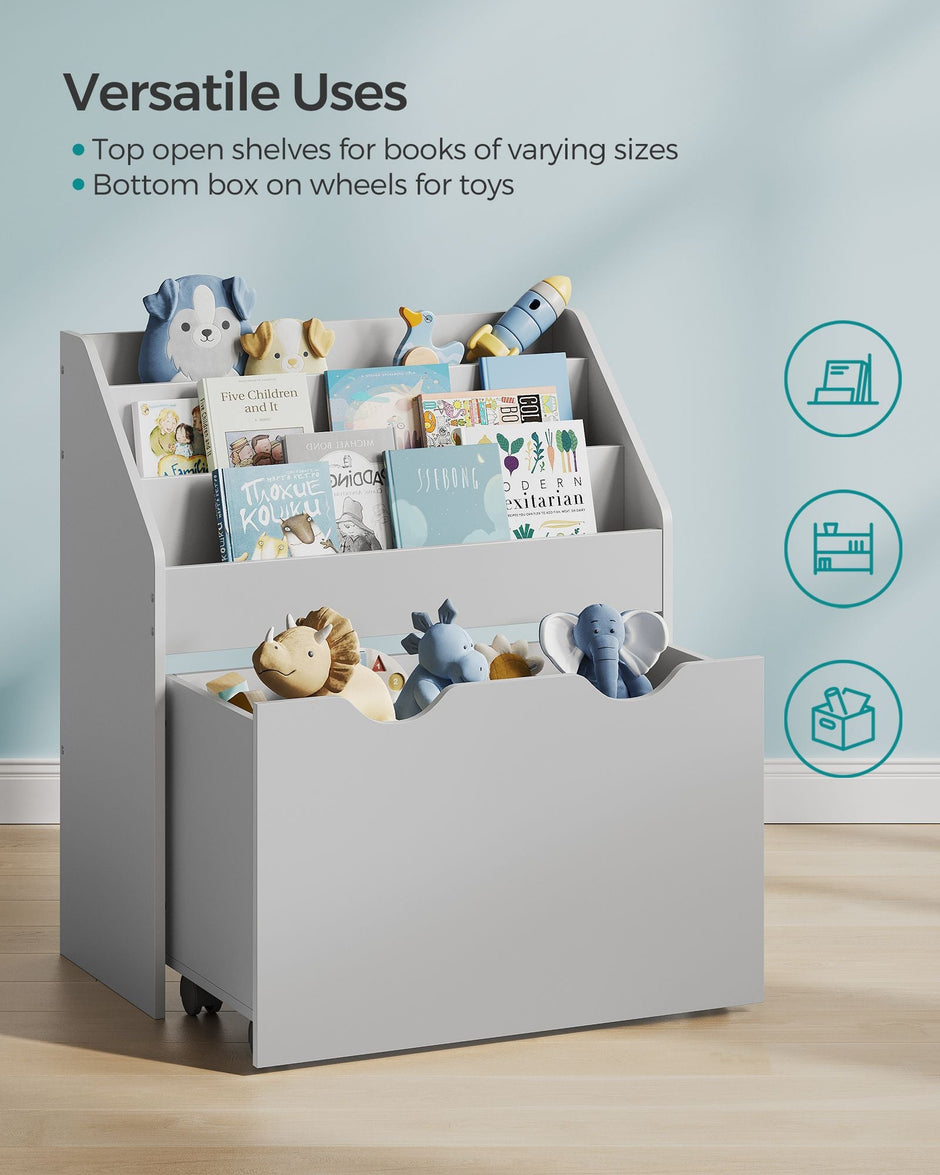 Multipurpose Bookshelf – MDF – Dove Grey – Storage Box with Wheels and 3 Shelves