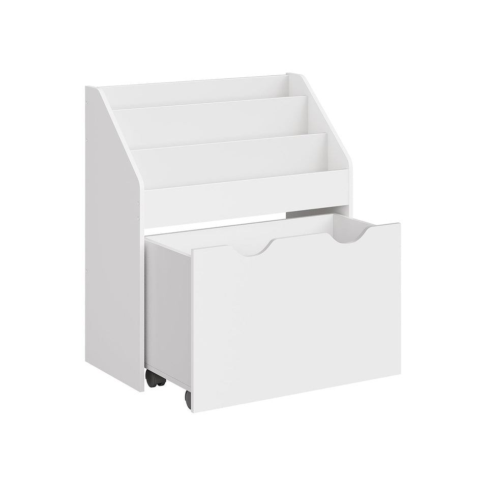 Multipurpose Bookshelf – MDF – Dove Grey – Storage Box with Wheels and 3 Shelves