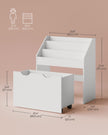 Kids Bookshelf and Toy Organiser – Engineered Wood – Cloud White – Multipurpose with Wheels and 3 Shelves