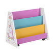 Movable Bookcase – Wood – White – Includes Chalkboard and Wheels for Kids