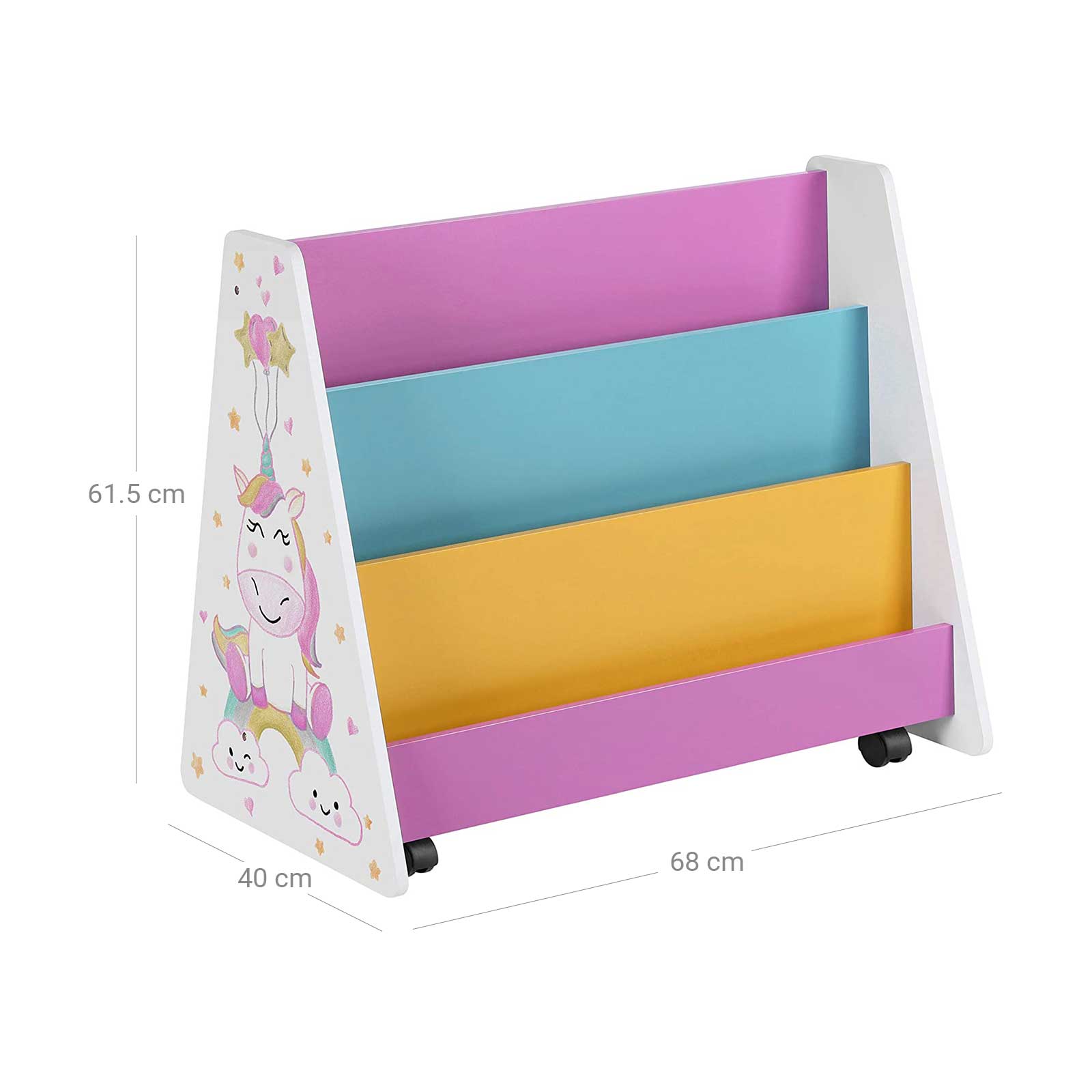 Movable Bookcase – Wood – White – Includes Chalkboard and Wheels for Kids