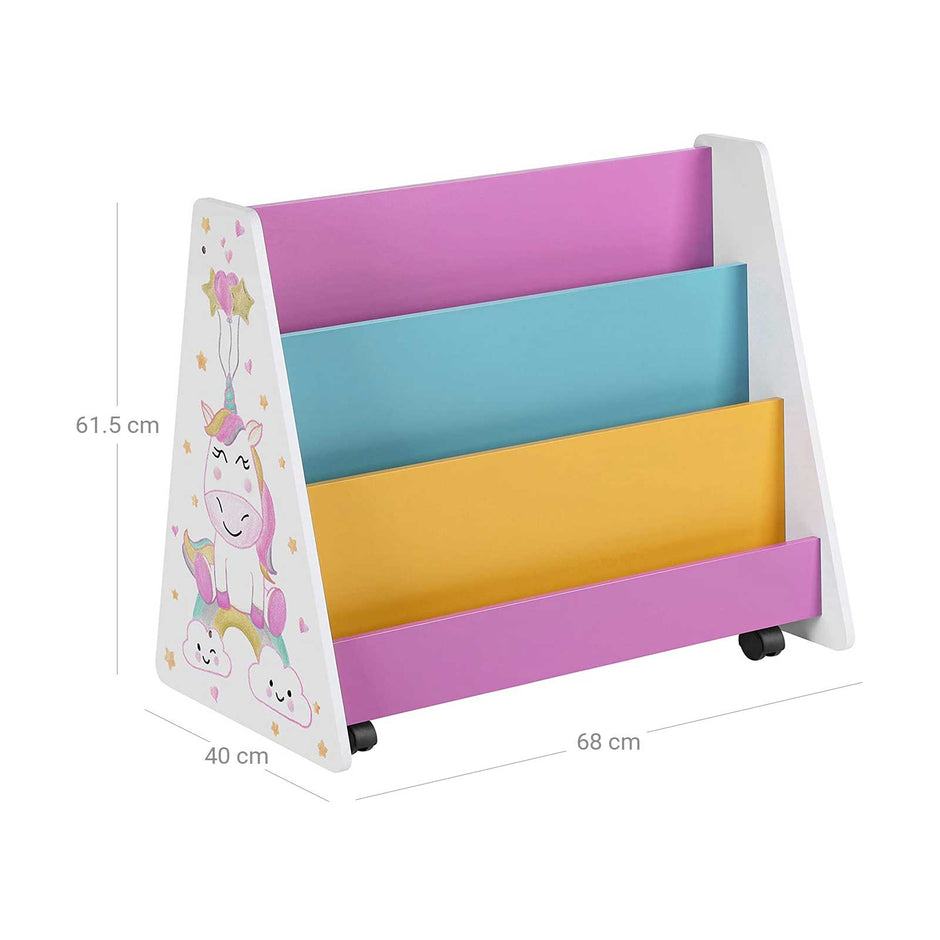 Movable Bookcase – Wood – White – Includes Chalkboard and Wheels for Kids