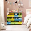 Toy Organizer – Wooden Frame – White – 9 Removable Non-Woven Fabric Bins and Bookshelf for Kid's Storage