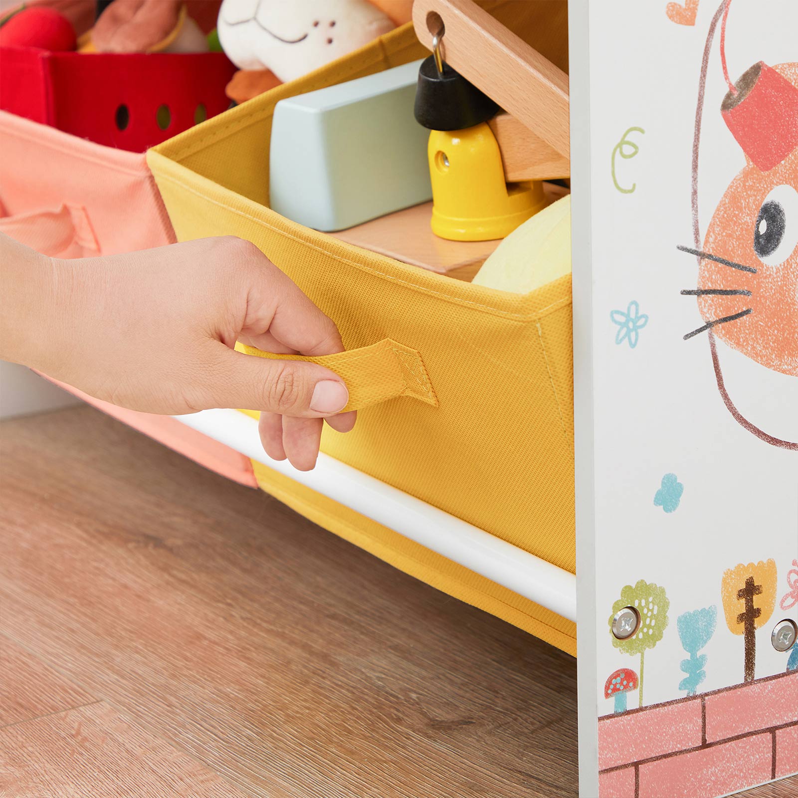Toy Organiser – Wood – White – Multi-Functional with Chalkboard and Storage Boxes