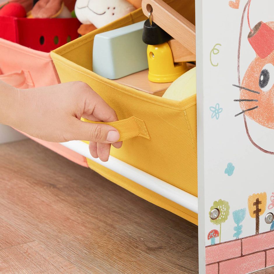 Toy Organiser – Wood – White – Multi-Functional with Chalkboard and Storage Boxes