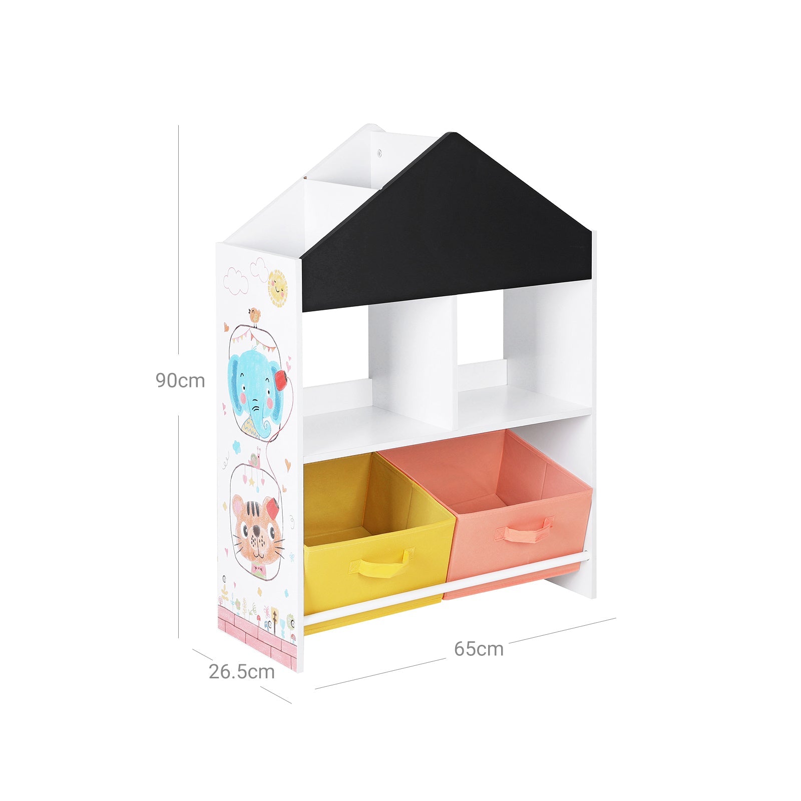 Toy Organiser – Wood – White – Multi-Functional with Chalkboard and Storage Boxes