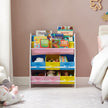 Book Storage Shelf – Wood – White – 3-Tier with Fabric Containers