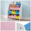 Book Storage Shelf – Wood – White – 3-Tier with Fabric Containers