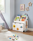 Toy Organiser – Wood – White – Mobile with Removable Storage Box and 3 Shelves