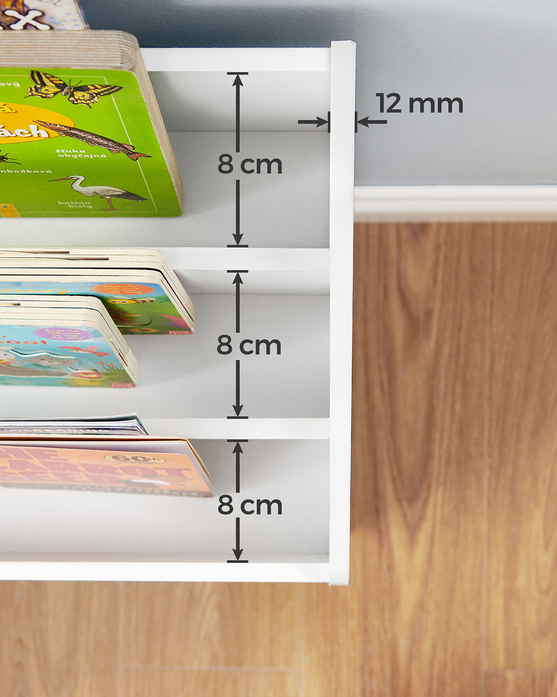 Toy Organiser – Wood – White – Mobile with Removable Storage Box and 3 Shelves