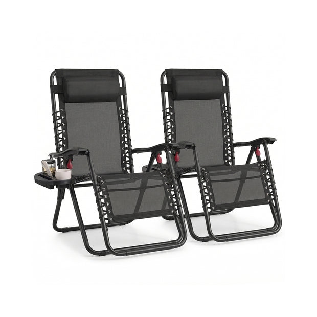 Folding Zero Gravity Reclining Chairs - 2 Chairs - PP Plastic, Steel - Adjustable Headrest, Tray