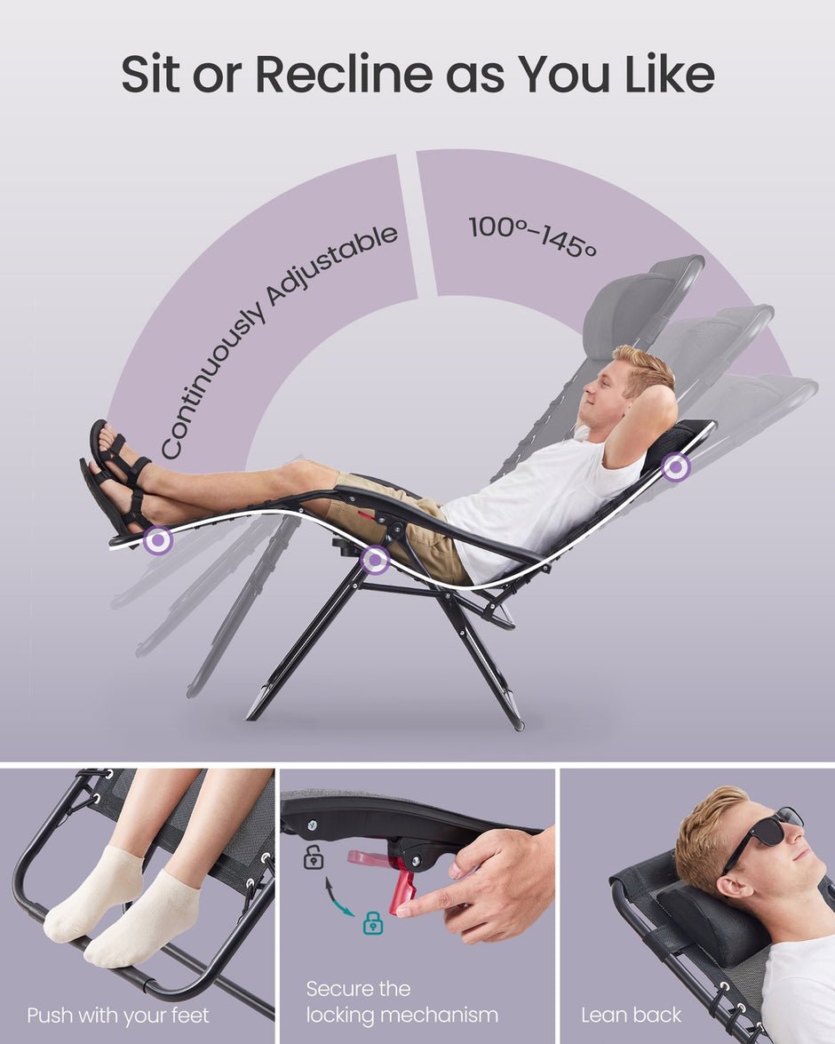 Folding Zero Gravity Reclining Chairs - 2 Chairs - PP Plastic, Steel - Adjustable Headrest, Tray
