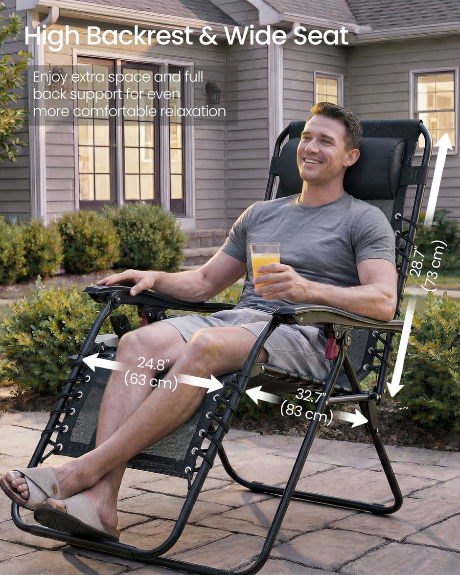 Folding Zero Gravity Reclining Chairs - 2 Chairs - PP Plastic, Steel - Adjustable Headrest, Tray