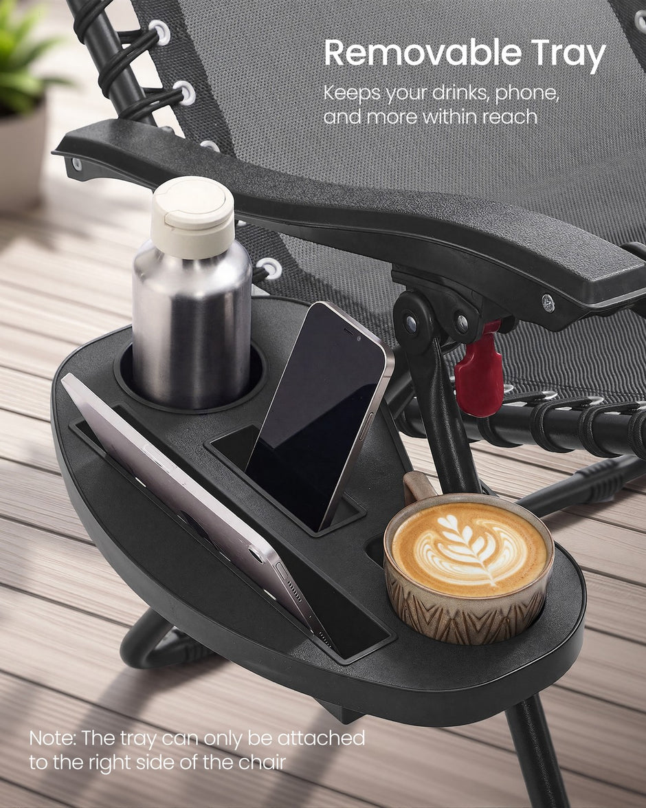 Folding Zero Gravity Reclining Chairs - 2 Chairs - PP Plastic, Steel - Adjustable Headrest, Tray