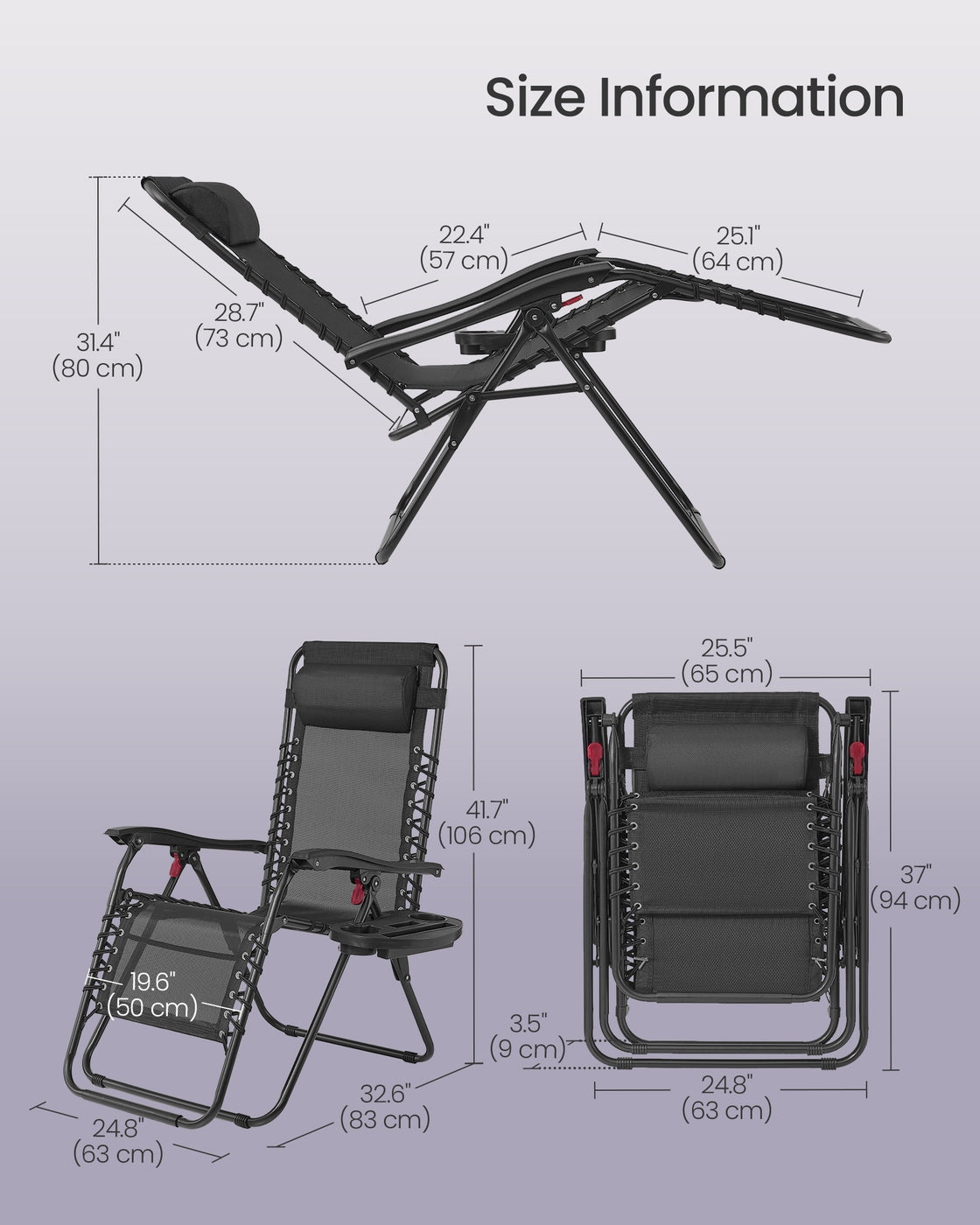 Folding Zero Gravity Reclining Chairs - 2 Chairs - PP Plastic, Steel - Adjustable Headrest, Tray