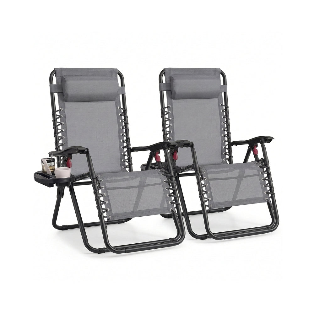 Folding Zero Gravity Reclining Chairs - 2 Chairs - PP Plastic, Steel - Adjustable Headrest, Tray