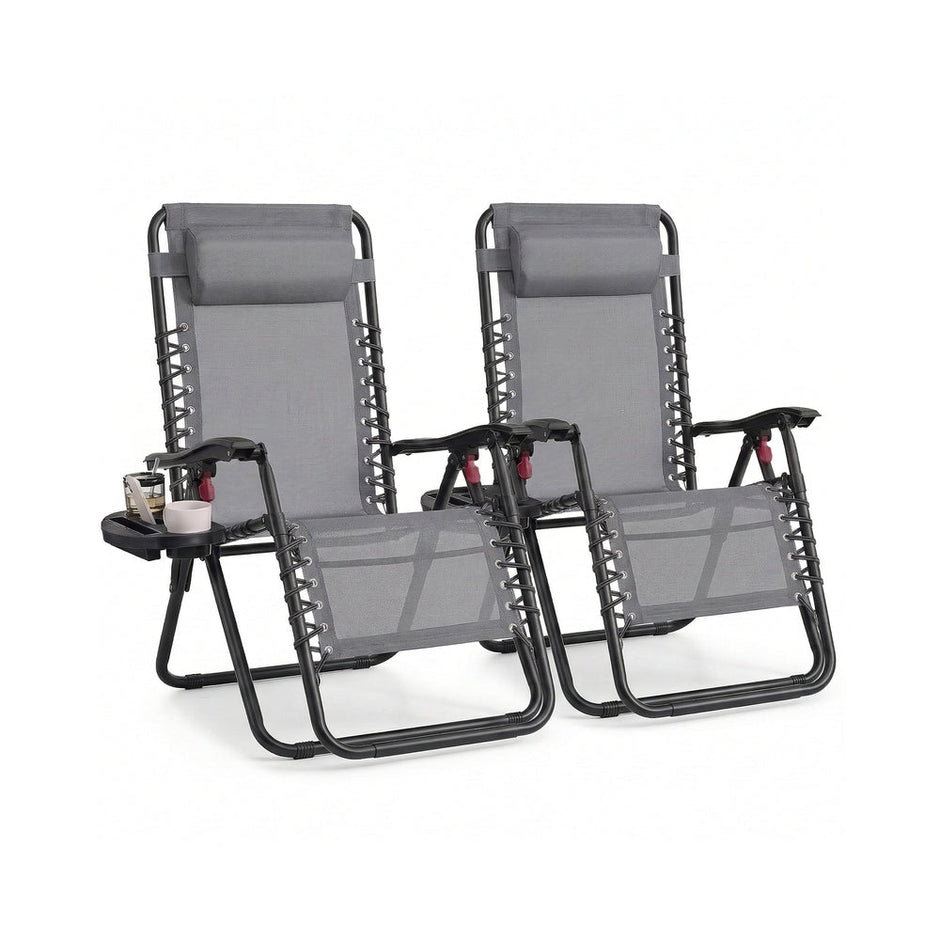 Folding Zero Gravity Reclining Chairs - 2 Chairs - PP Plastic, Steel - Adjustable Headrest, Tray