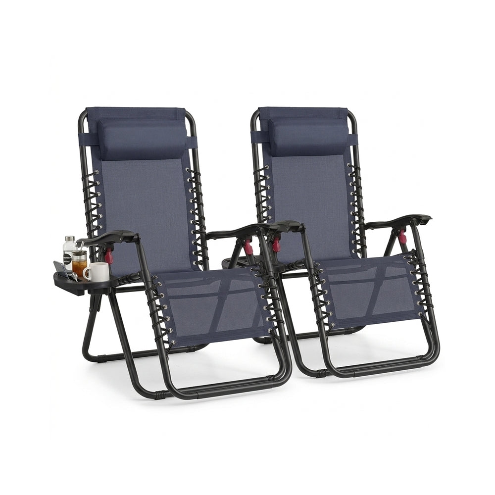 Folding Zero Gravity Reclining Chairs - 2 Chairs - PP Plastic, Steel - Adjustable Headrest, Tray