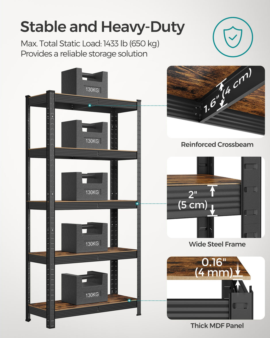 Storage Shelf – Reinforced Steel – Silver – 5-Tier Adjustable Design, Max Load 875 kg (175 kg per Tier), Set of 2
