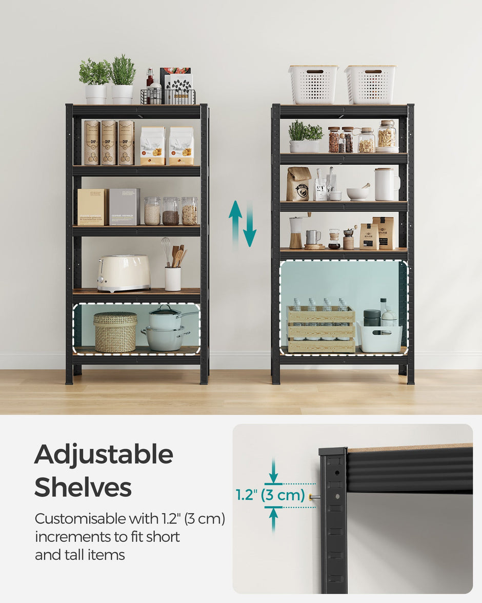 Storage Shelf – Reinforced Steel – Silver – 5-Tier Adjustable Design, Max Load 875 kg (175 kg per Tier), Set of 2