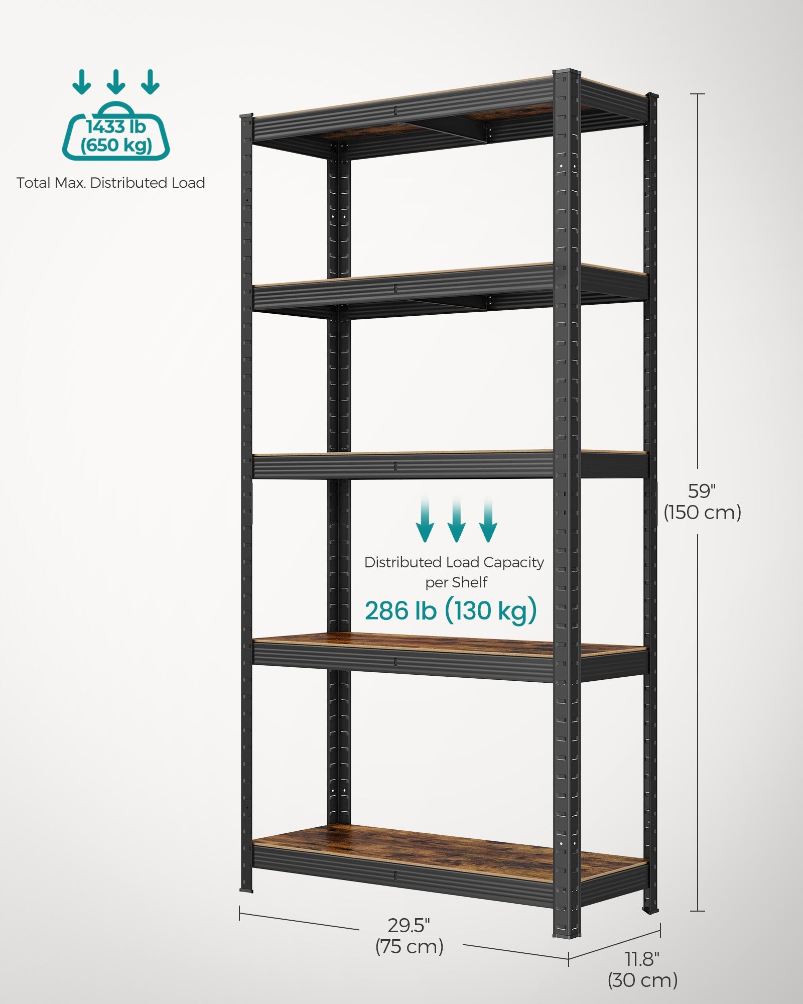Storage Shelf – Reinforced Steel – Silver – 5-Tier Adjustable Design, Max Load 875 kg (175 kg per Tier), Set of 2