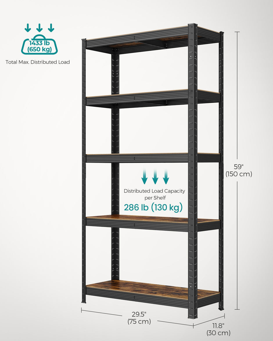 Storage Shelf – Reinforced Steel – Silver – 5-Tier Adjustable Design, Max Load 875 kg (175 kg per Tier), Set of 2