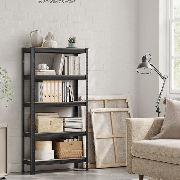 5-Tier Shelving Unit – Reinforced Steel – Greige and Black – Adjustable Shelves, Max Load 650 kg