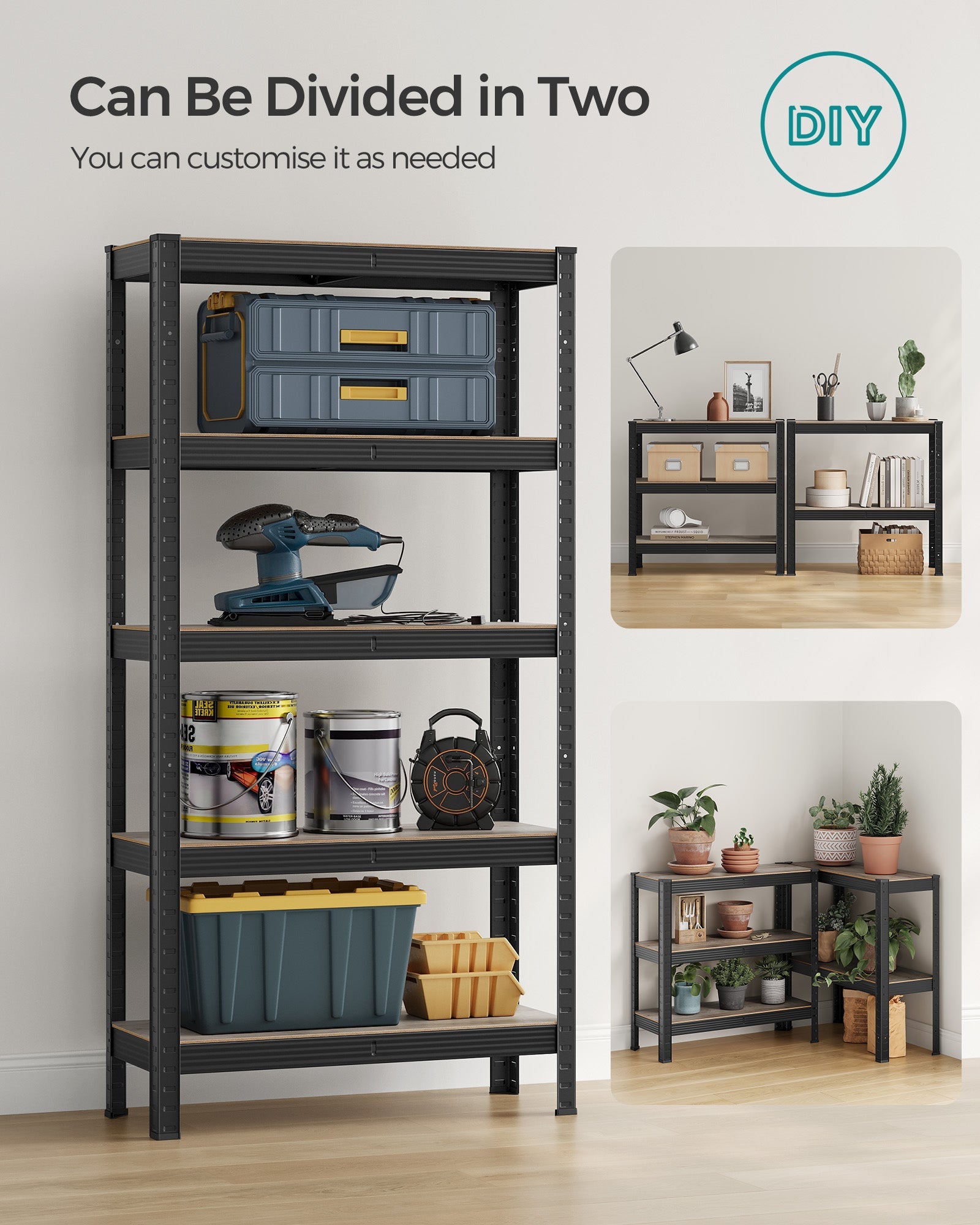 5-Tier Shelving Unit – Reinforced Steel – Greige and Black – Adjustable Shelves, Max Load 650 kg