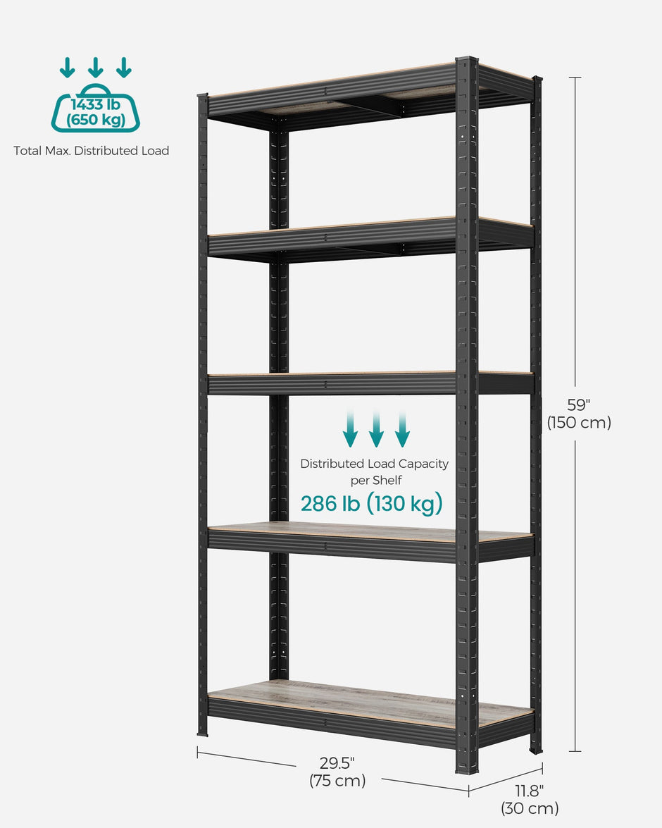 5-Tier Shelving Unit – Reinforced Steel – Greige and Black – Adjustable Shelves, Max Load 650 kg