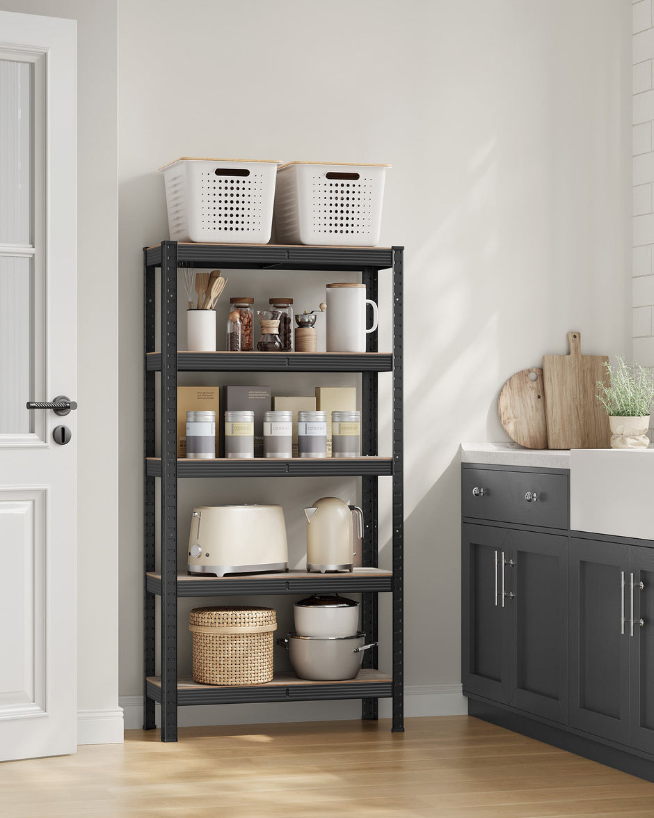 5-Tier Shelving Unit – Reinforced Steel – Greige and Black – Adjustable Shelves, Max Load 650 kg