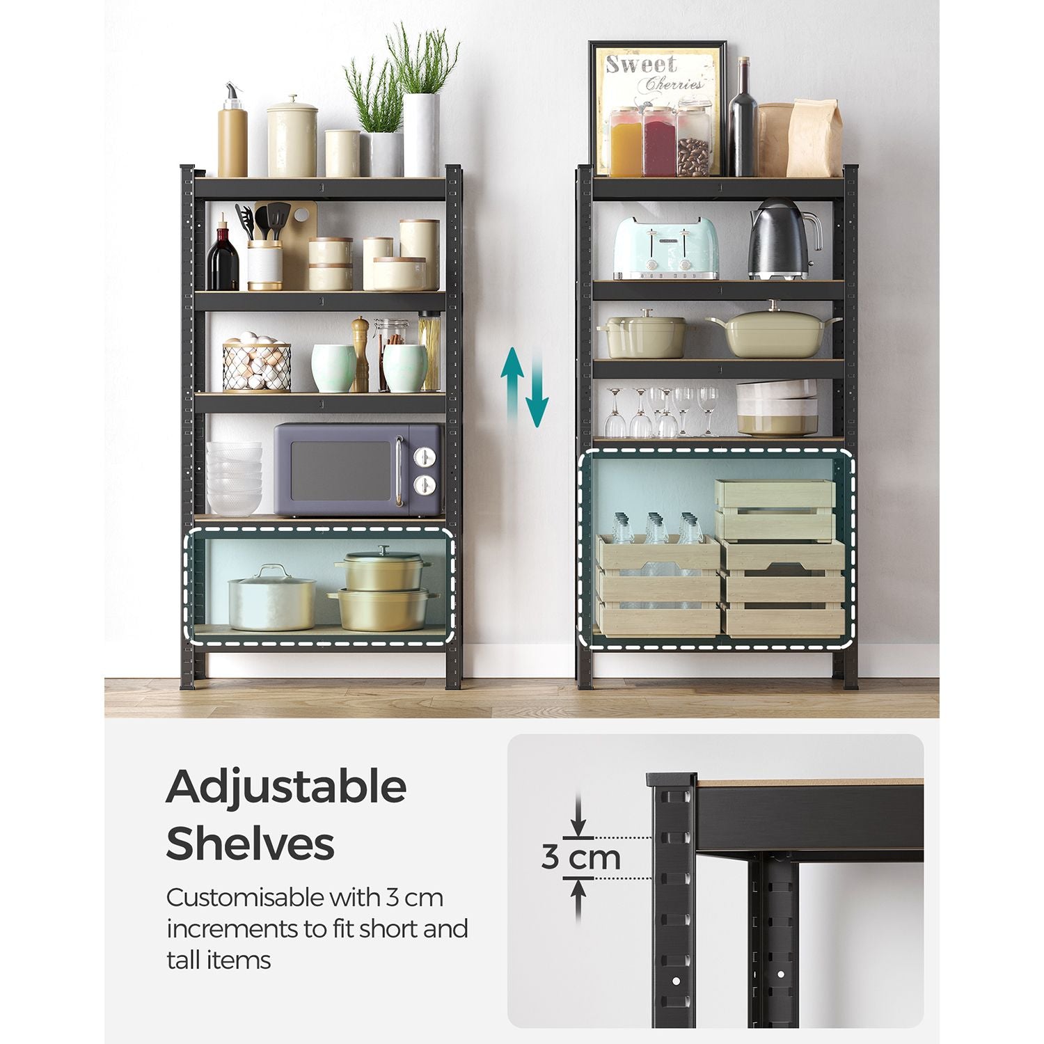 5-Tier Shelving Unit – Reinforced Steel – Black – 650 kg Maximum Load