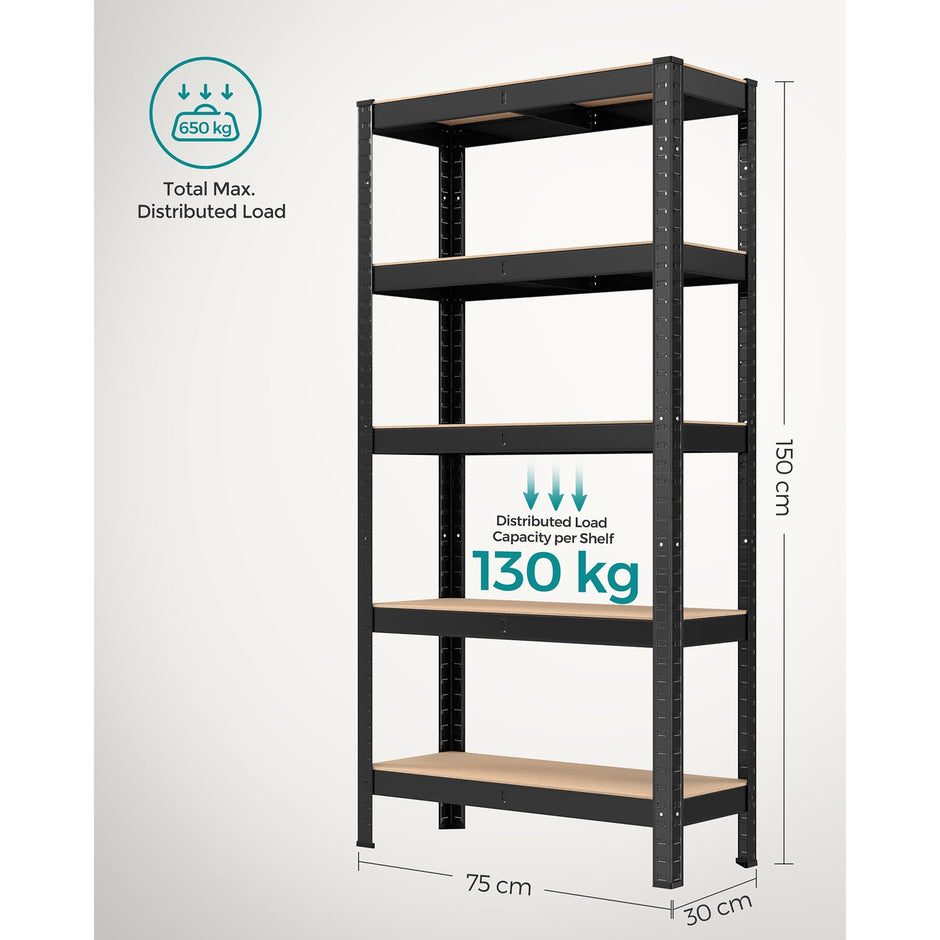 5-Tier Shelving Unit – Reinforced Steel – Black – 650 kg Maximum Load