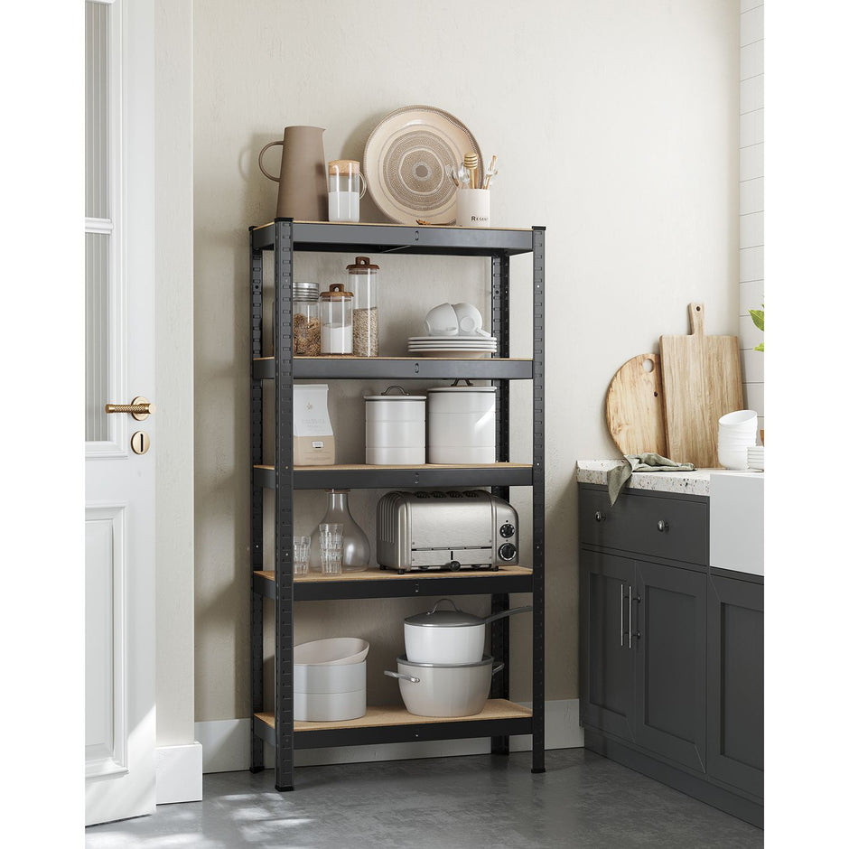 5-Tier Shelving Unit – Reinforced Steel – Black – 650 kg Maximum Load
