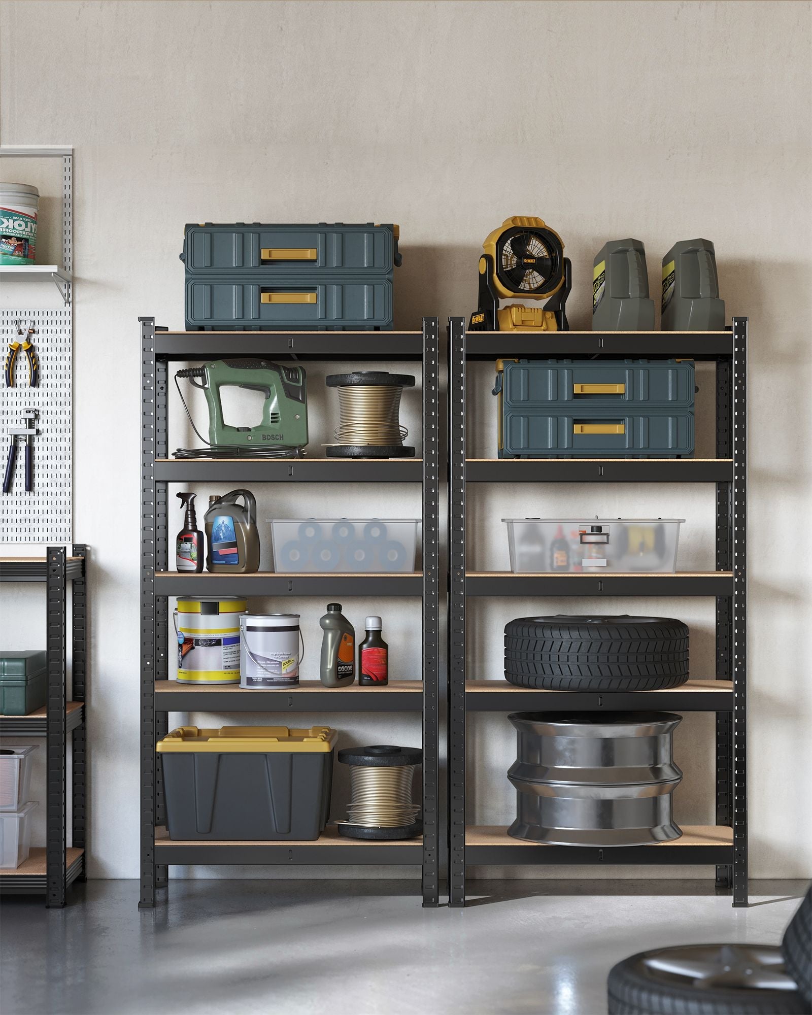 Set of 2 Shelving Units – Reinforced Steel – Silver – 5-Tier Adjustable Shelves