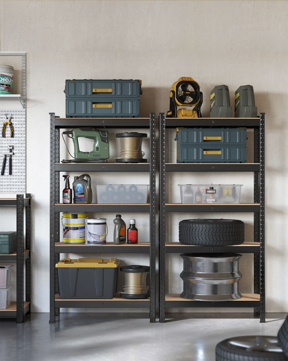 Set of 2 Shelving Units – Reinforced Steel – Silver – 5-Tier Adjustable Shelves