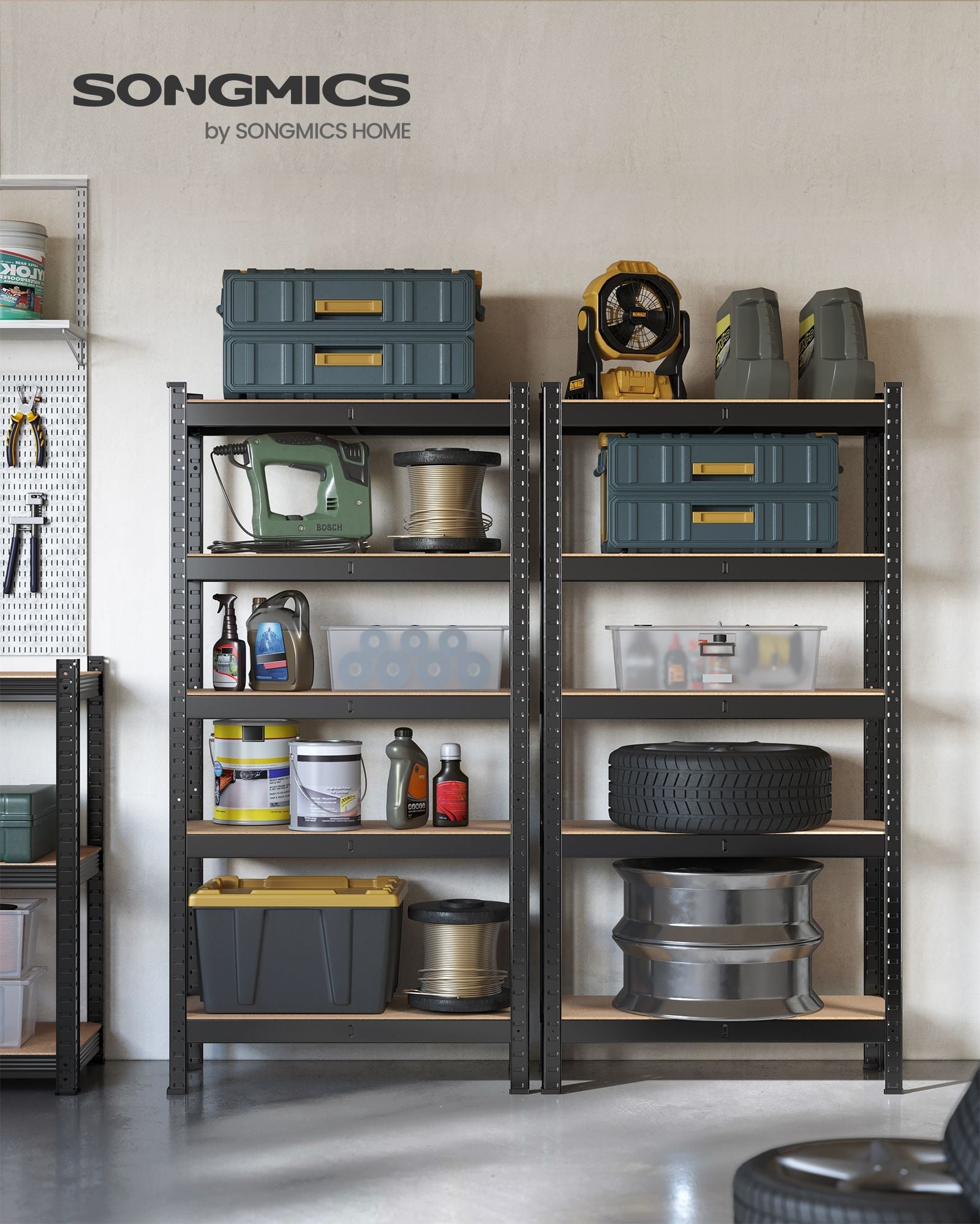 Set of 2 Shelving Units – Reinforced Steel – Silver – 5-Tier Adjustable Shelves