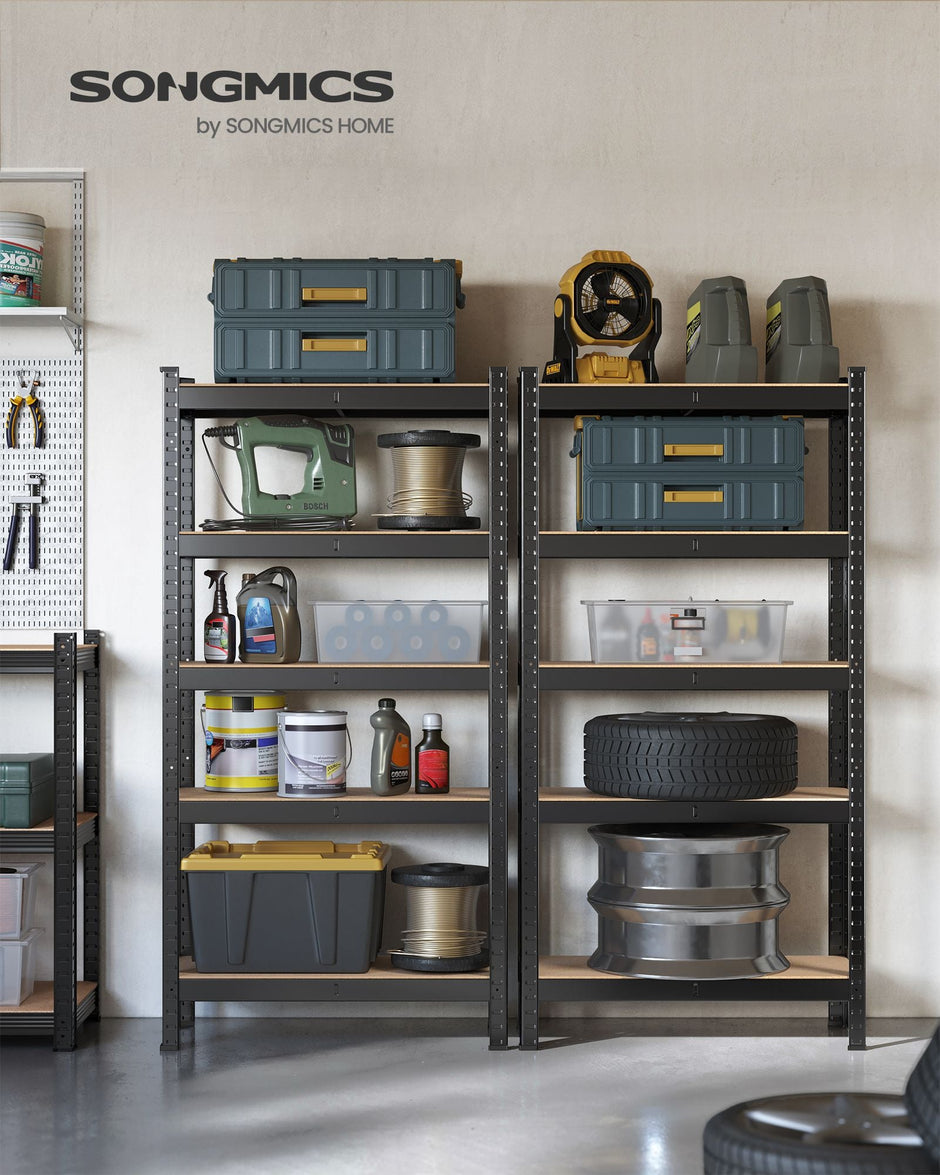 Set of 2 Shelving Units – Reinforced Steel – Silver – 5-Tier Adjustable Shelves