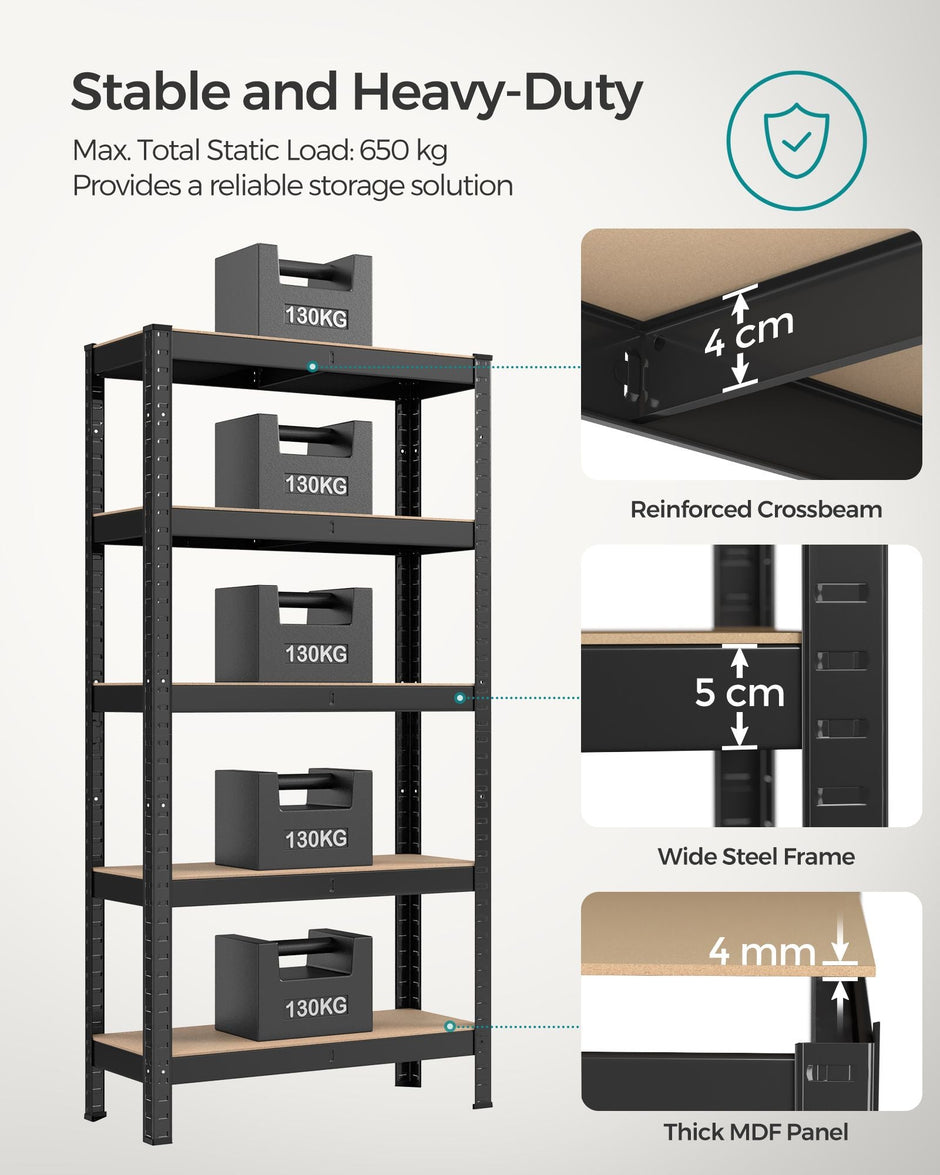 Set of 2 Shelving Units – Reinforced Steel – Silver – 5-Tier Adjustable Shelves