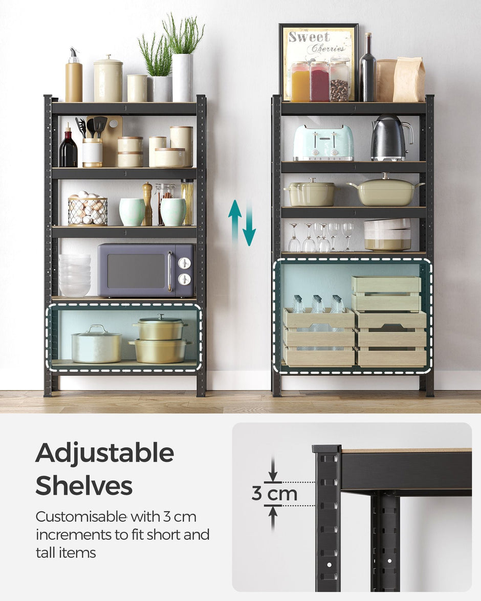 Set of 2 Shelving Units – Reinforced Steel – Silver – 5-Tier Adjustable Shelves